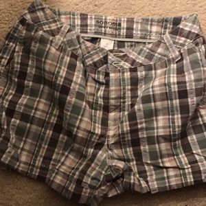 Sonoma Brown Dark Green Plaid Khaki Shorts 10